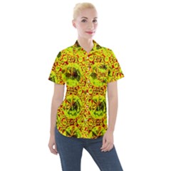 Cut Glass Beads Women s Short Sleeve Pocket Shirt