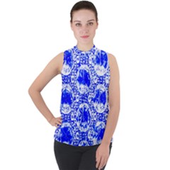 Cut Glass Beads Mock Neck Chiffon Sleeveless Top by essentialimage