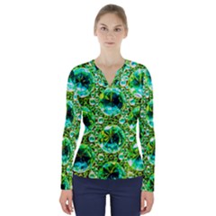 Cut Glass Beads V-neck Long Sleeve Top by essentialimage