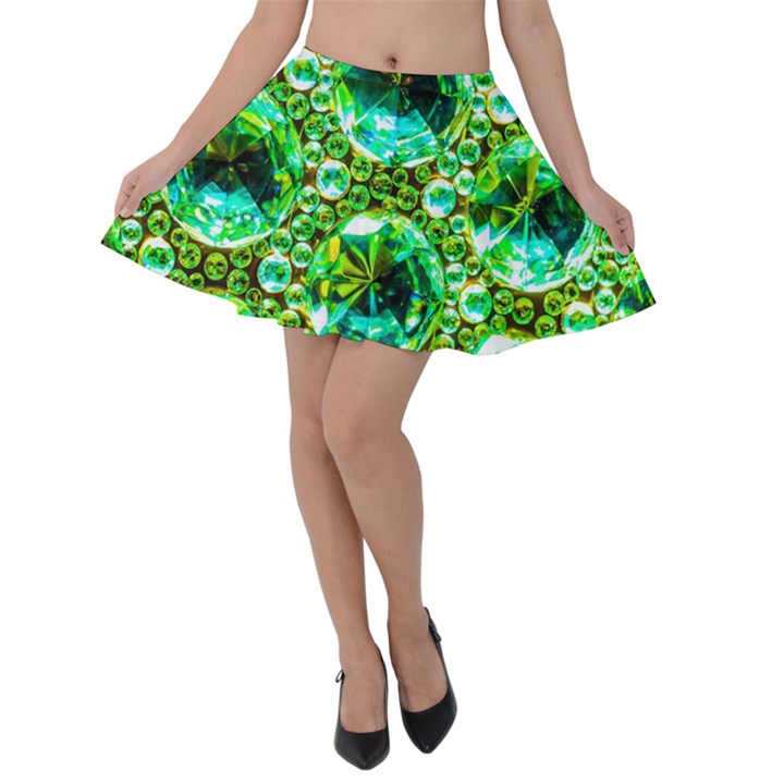 Cut Glass Beads Velvet Skater Skirt