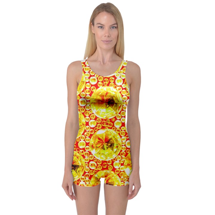 Cut Glass Beads One Piece Boyleg Swimsuit