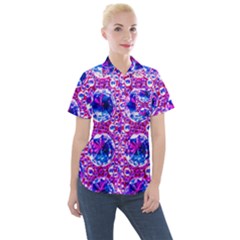 Cut Glass Beads Women s Short Sleeve Pocket Shirt