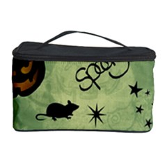 Funny Halloween Pattern With Witch, Cat And Pumpkin Cosmetic Storage by FantasyWorld7