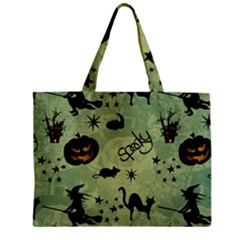 Funny Halloween Pattern With Witch, Cat And Pumpkin Zipper Mini Tote Bag by FantasyWorld7