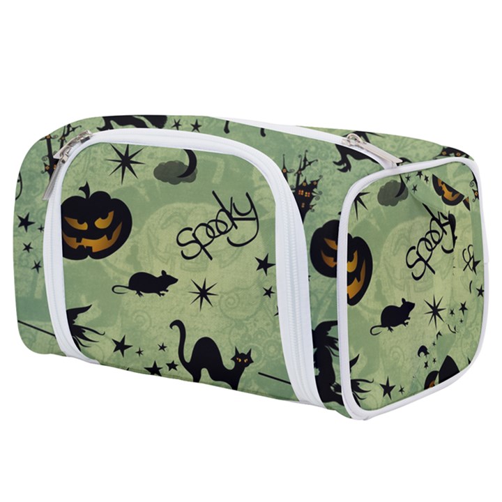 Funny Halloween Pattern With Witch, Cat And Pumpkin Toiletries Pouch