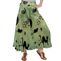 Funny Halloween Pattern With Witch, Cat And Pumpkin Satin Palazzo Pants by FantasyWorld7