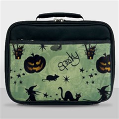 Funny Halloween Pattern With Witch, Cat And Pumpkin Lunch Bag by FantasyWorld7