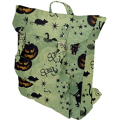 Funny Halloween Pattern With Witch, Cat And Pumpkin Buckle Up Backpack by FantasyWorld7