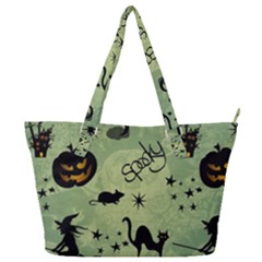 Funny Halloween Pattern With Witch, Cat And Pumpkin Full Print Shoulder Bag by FantasyWorld7