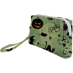 Funny Halloween Pattern With Witch, Cat And Pumpkin Wristlet Pouch Bag (small)