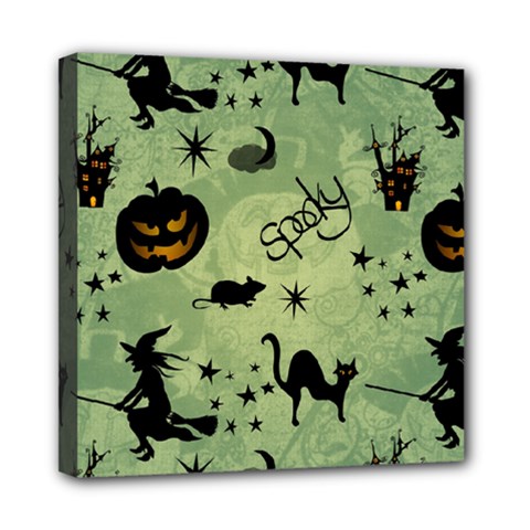 Funny Halloween Pattern With Witch, Cat And Pumpkin Mini Canvas 8  X 8  (stretched) by FantasyWorld7