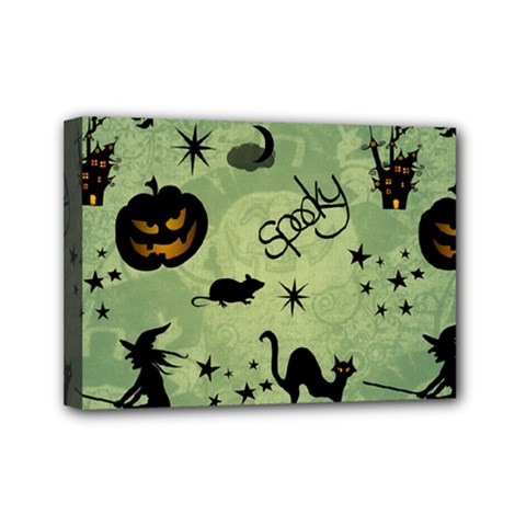 Funny Halloween Pattern With Witch, Cat And Pumpkin Mini Canvas 7  X 5  (stretched) by FantasyWorld7