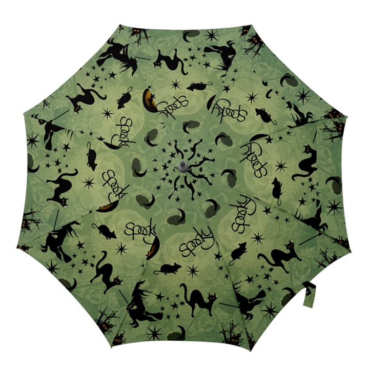 Funny Halloween Pattern With Witch, Cat And Pumpkin Hook Handle Umbrellas (Large)