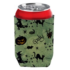 Funny Halloween Pattern With Witch, Cat And Pumpkin Can Holder