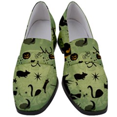 Funny Halloween Pattern With Witch, Cat And Pumpkin Women s Chunky Heel Loafers