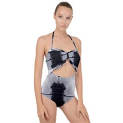 Cloud Island With A Horizon So Clear Scallop Top Cut Out Swimsuit by pepitasart