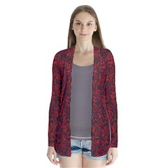 Red Black Bubbling Abstract Design    Drape Collar Cardigan