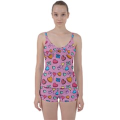 Candy Pattern Tie Front Two Piece Tankini by Sobalvarro