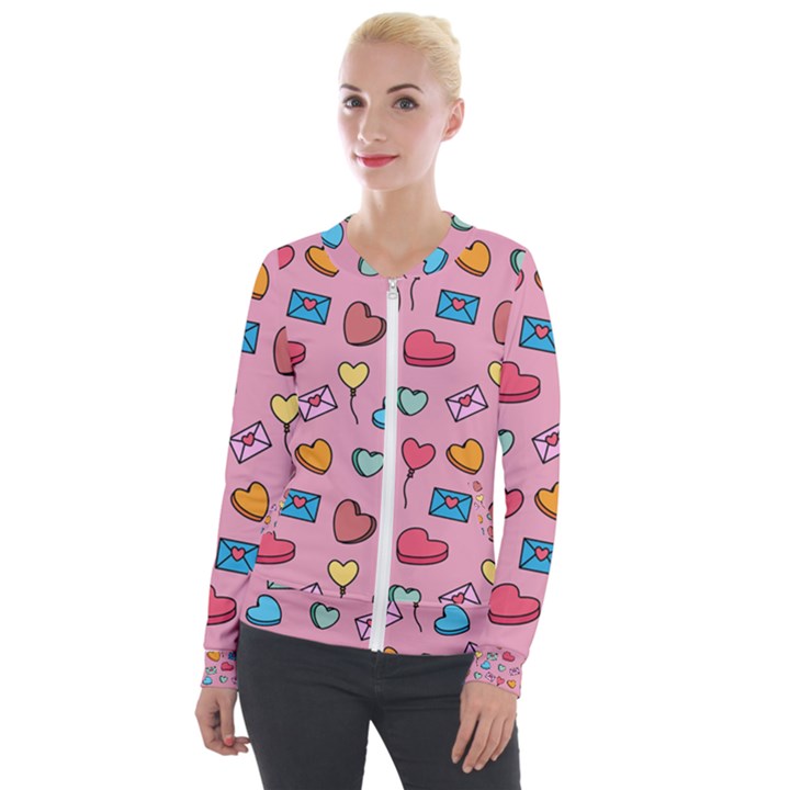 Candy Pattern Velour Zip Up Jacket