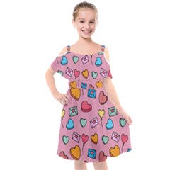 Candy Pattern Kids  Cut Out Shoulders Chiffon Dress by Sobalvarro