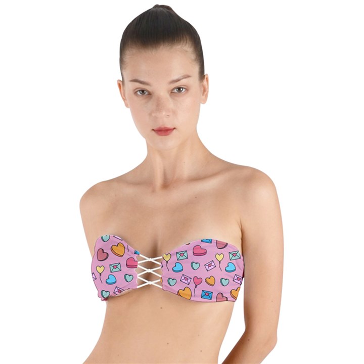 Candy Pattern Twist Bandeau Bikini Top