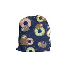 Cute Sloth With Sweet Doughnuts Drawstring Pouch (medium) by Sobalvarro