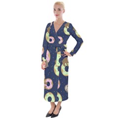 Cute Sloth With Sweet Doughnuts Velvet Maxi Wrap Dress by Sobalvarro