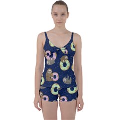 Cute Sloth With Sweet Doughnuts Tie Front Two Piece Tankini by Sobalvarro