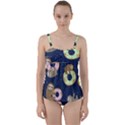 Cute Sloth With Sweet Doughnuts Twist Front Tankini Set View1