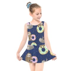 Cute Sloth With Sweet Doughnuts Kids  Skater Dress Swimsuit by Sobalvarro