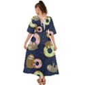 Cute Sloth With Sweet Doughnuts Kimono Sleeve Boho Dress View2