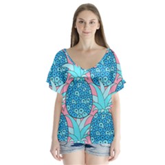 Pineapples V-neck Flutter Sleeve Top by Sobalvarro