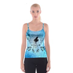 Piano With Feathers, Clef And Key Notes Spaghetti Strap Top by FantasyWorld7