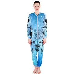 Piano With Feathers, Clef And Key Notes Onepiece Jumpsuit (ladies)  by FantasyWorld7