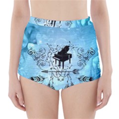 Piano With Feathers, Clef And Key Notes High-waisted Bikini Bottoms by FantasyWorld7