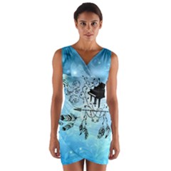 Piano With Feathers, Clef And Key Notes Wrap Front Bodycon Dress by FantasyWorld7