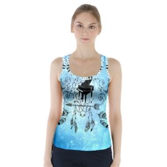 Piano With Feathers, Clef And Key Notes Racer Back Sports Top by FantasyWorld7