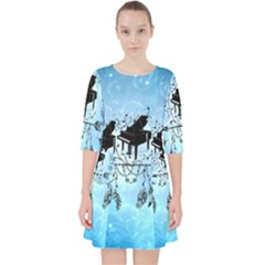 Piano With Feathers, Clef And Key Notes Pocket Dress by FantasyWorld7