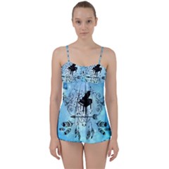 Piano With Feathers, Clef And Key Notes Babydoll Tankini Set by FantasyWorld7