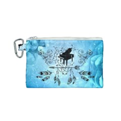 Piano With Feathers, Clef And Key Notes Canvas Cosmetic Bag (small) by FantasyWorld7