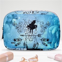 Piano With Feathers, Clef And Key Notes Make Up Pouch (small) by FantasyWorld7