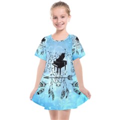 Piano With Feathers, Clef And Key Notes Kids  Smock Dress by FantasyWorld7