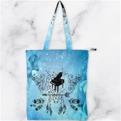 Piano With Feathers, Clef And Key Notes Double Zip Up Tote Bag by FantasyWorld7