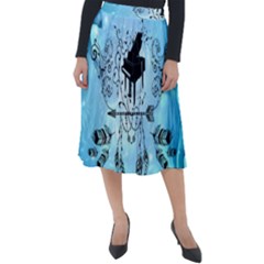 Piano With Feathers, Clef And Key Notes Classic Velour Midi Skirt  by FantasyWorld7