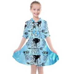 Piano With Feathers, Clef And Key Notes Kids  All Frills Chiffon Dress by FantasyWorld7