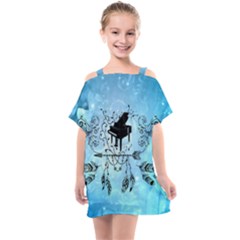 Piano With Feathers, Clef And Key Notes Kids  One Piece Chiffon Dress by FantasyWorld7