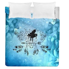 Piano With Feathers, Clef And Key Notes Duvet Cover Double Side (queen Size) by FantasyWorld7