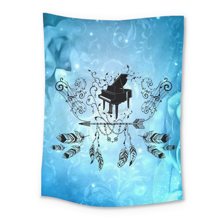 Piano With Feathers, Clef And Key Notes Medium Tapestry