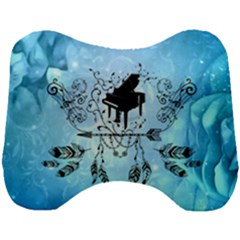 Piano With Feathers, Clef And Key Notes Head Support Cushion by FantasyWorld7