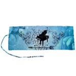 Piano With Feathers, Clef And Key Notes Roll Up Canvas Pencil Holder (S)